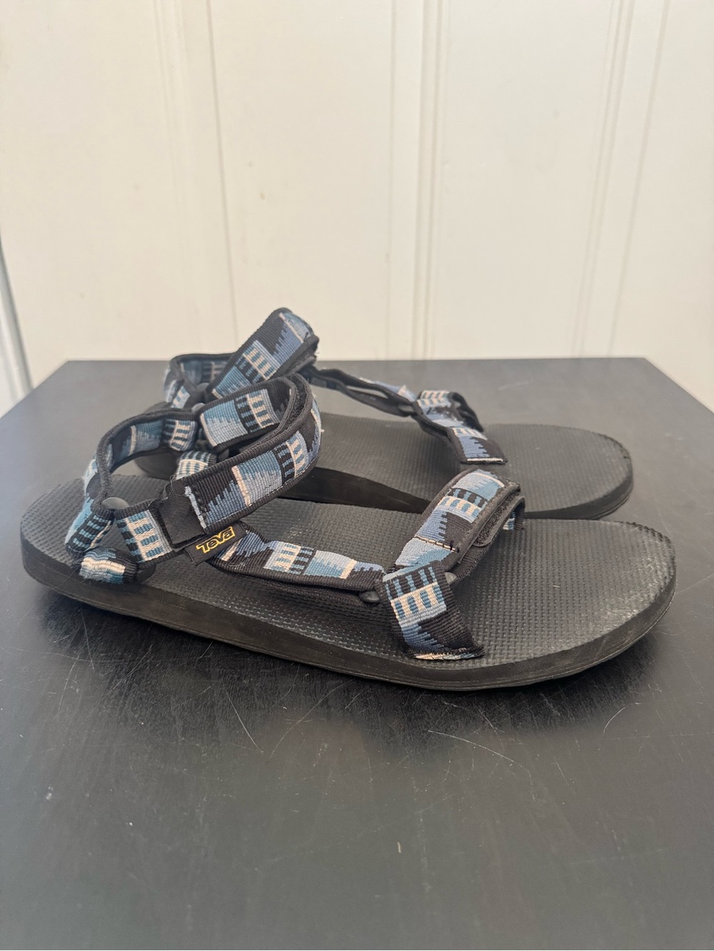 Teva Men’s Original Universal Black Blue Geometric Tribal Print US 11